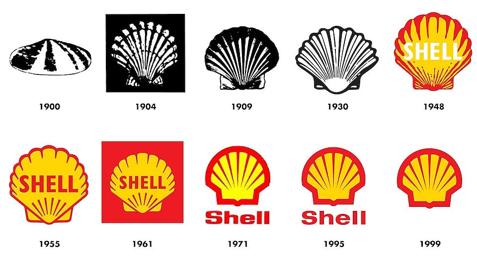 La imagen muestra cómo ha evolucionado el emblema de Shell desde 1900 hasta la actualidad