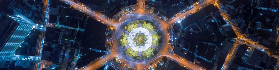 Traffic circle from above at night