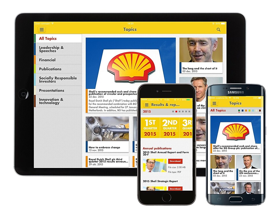 Aplicación móvil de los inversores y los medios de Shell