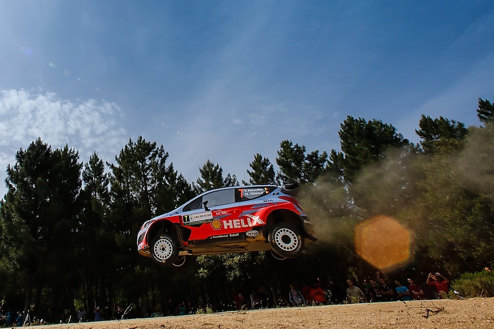 Hyundai Shell World Rally Team car flying through the air